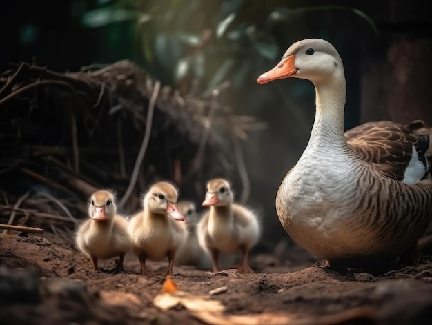 Adult Goose with babies generative AI