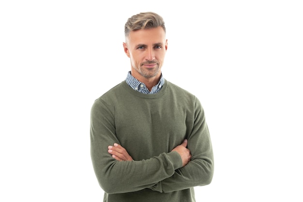 Adult grizzled man in sweater grizzled man has stubble studio shot of grizzled man