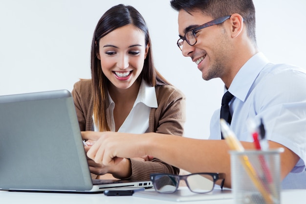 adult handsome smiling businesspeople together