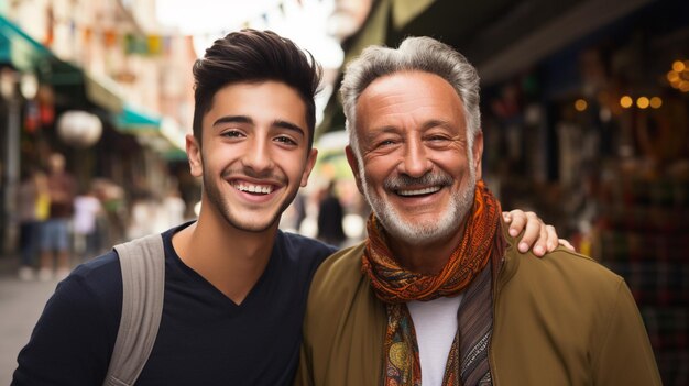 Adult hipster son and senior father at home talking and smiling with family together generated by AI