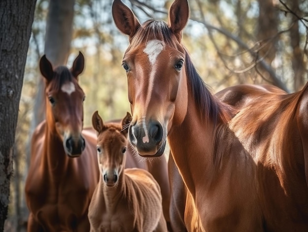 Adult Horse with babies generative AI