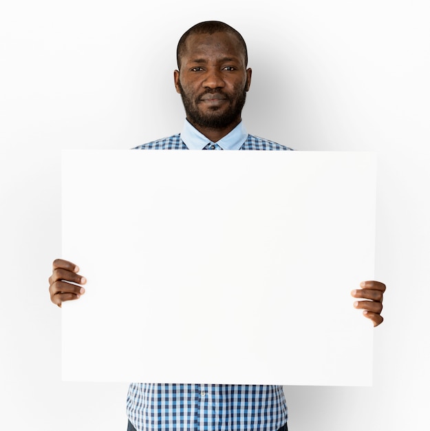 Adult Man Hands Hold Blank Paper Board Copy Space