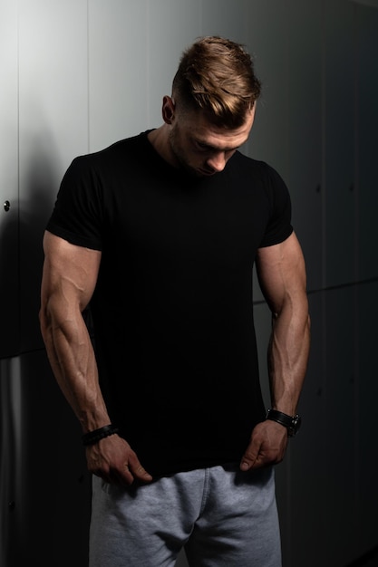 Adult Man In Locker Room Standing In Locker Room