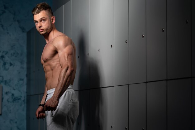 Adult Man In Locker Room Standing In Locker Room