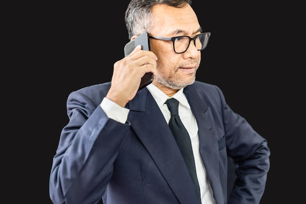 adult man manager using mobile phone for communication of work