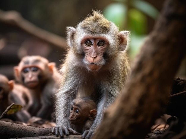 Adult Monkey with babies generative AI