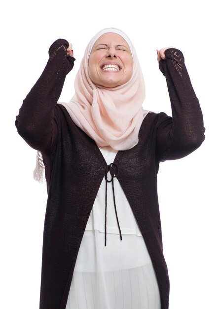 Photo adult muslim woman with a pink hijab