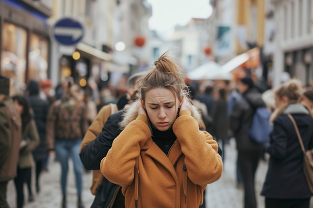 Foto persona adulta fuori in una strada pedonale trafficata