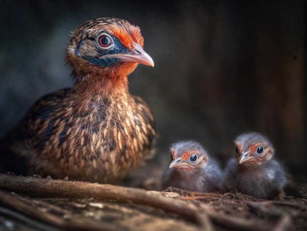 Adult Pheasant with babies generative AI