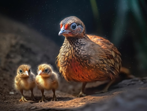 Генеративный ИИ взрослого фазана с детенышами