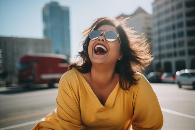 Foto donna adulta bella espressione felice all'aperto in una città ai generato