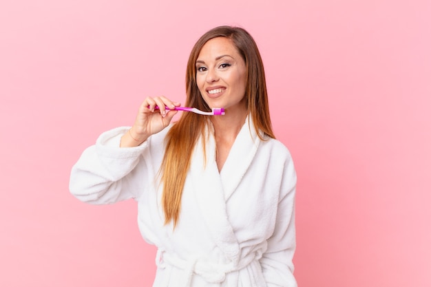 Adult pretty woman wearing bathrobe