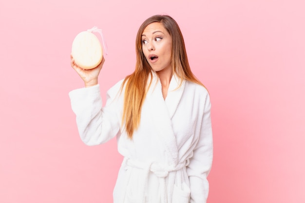 adult pretty woman wearing bathrobe