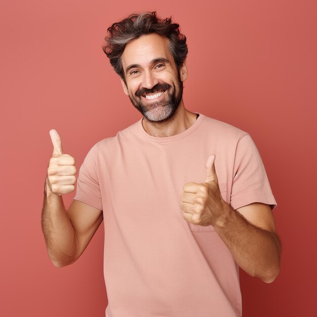 Adult Smiling Happy Man in Red Shirt and White Tshirt