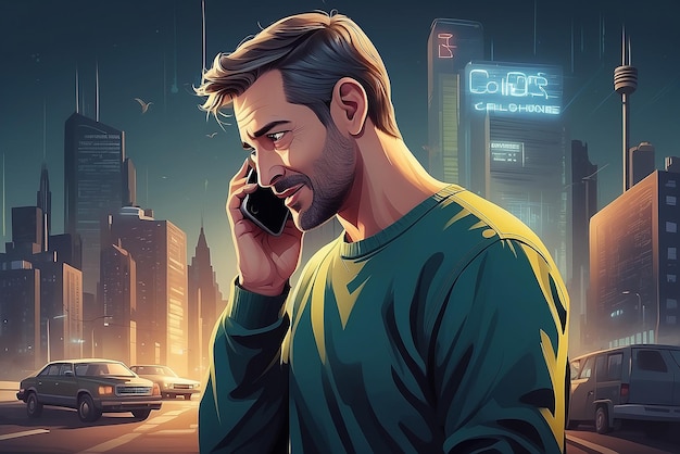 Adult talking on cell phone concept illustration