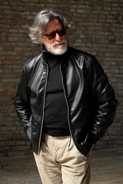 adult wearing synthetic leather clothing