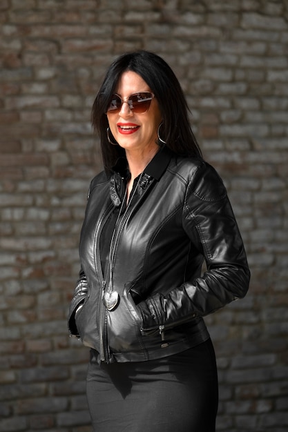 Photo adult wearing synthetic leather clothing