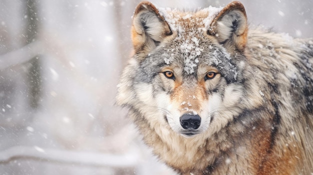 Adult wolf in winter snow Generative AI