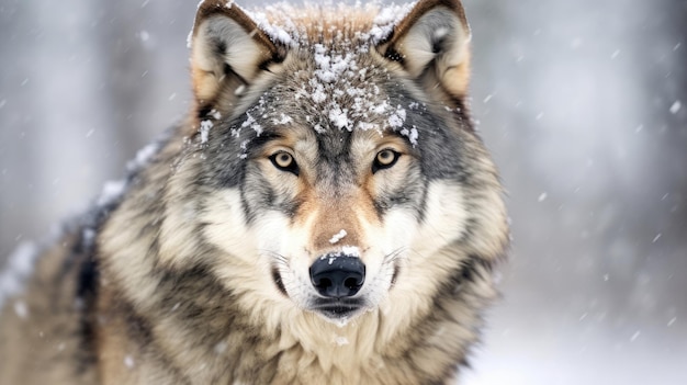 Adult wolf in winter snow Generative AI