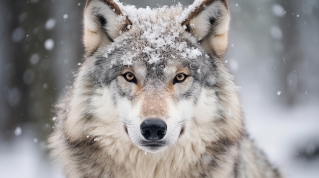 Adult wolf in winter snow Generative AI