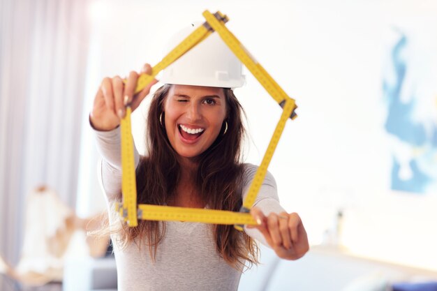 adult woman doing home improvements