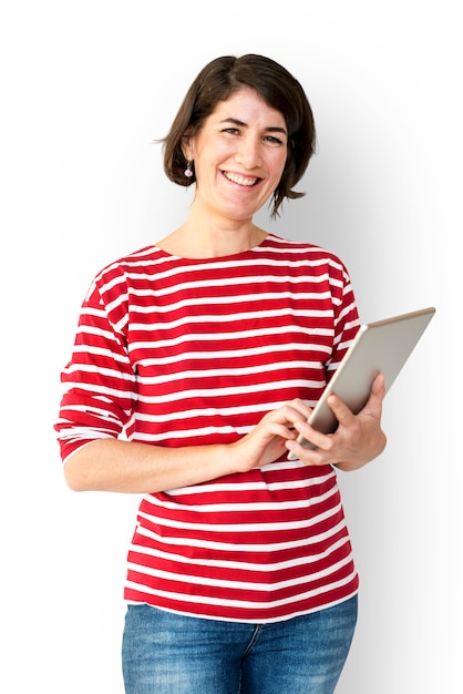 Adult Woman Using Digital Tablet Studio