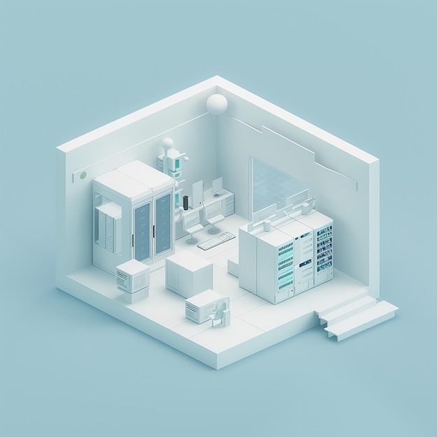 Advanced AI in 3D Manufacturing Futuristic Isometric Warehouse