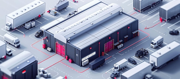 Advanced AI in 3D Manufacturing Futuristic Isometric Warehouse