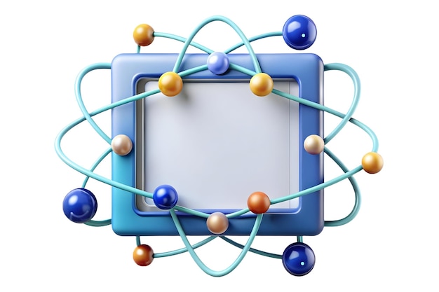 advanced ai driven quantum computing concept frame with quantum elements and particle patterns for p