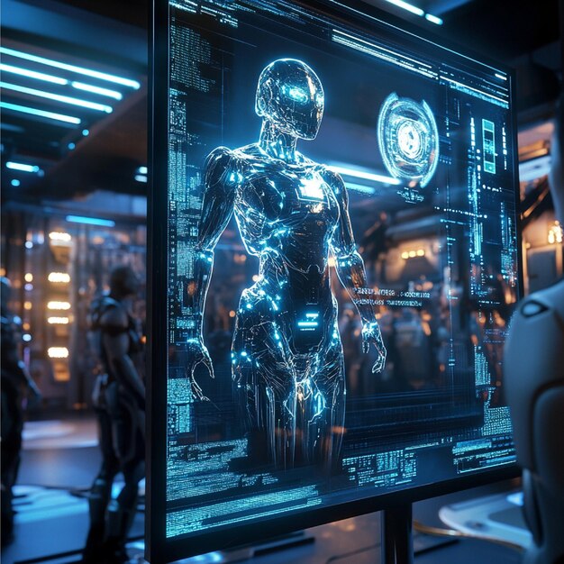 an advanced ai system interacting with users through holographic displays