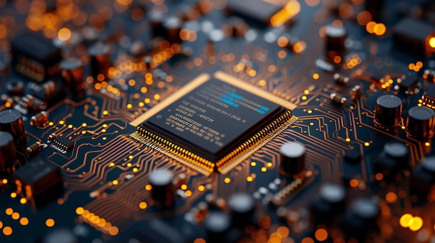 Advanced Circuit Board with HighTech Microprocessor Technology Electronics Innovation