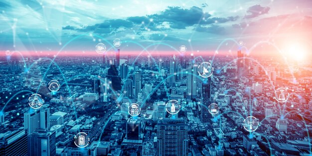 Comunicazione avanzata e connessione di rete internet globale in smart city