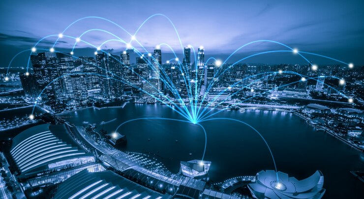 Photo advanced communication and global internet network connection in smart city