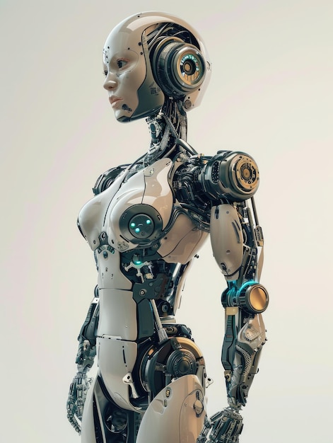 Photo advanced humanoid robot with intricate mechanics against a light background