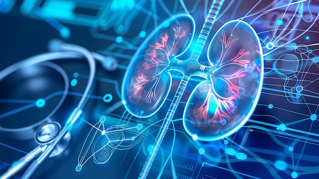 Photo advanced medical illustration of human kidneys with stethoscope and digital interface elements