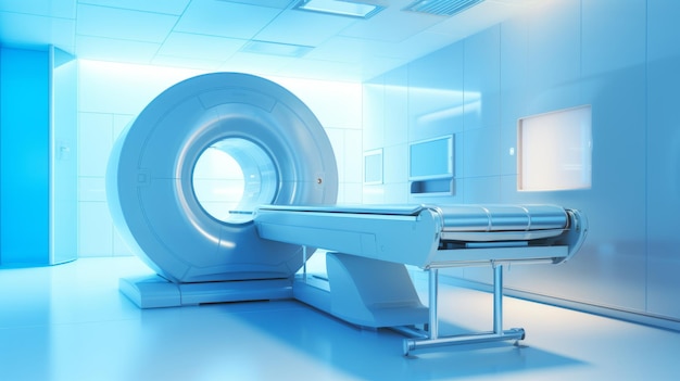 Advanced mri or ct scan medical diagnosis machine at hospital lab as wide banner with copy space area generative ai