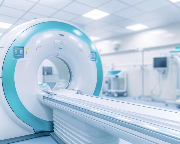 Photo advanced mrict scan medical diagnosis equipment banner with copy space area in hospital lab