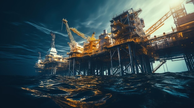 Advanced offshore oil platform surrounded by deep blue sea Generative AI
