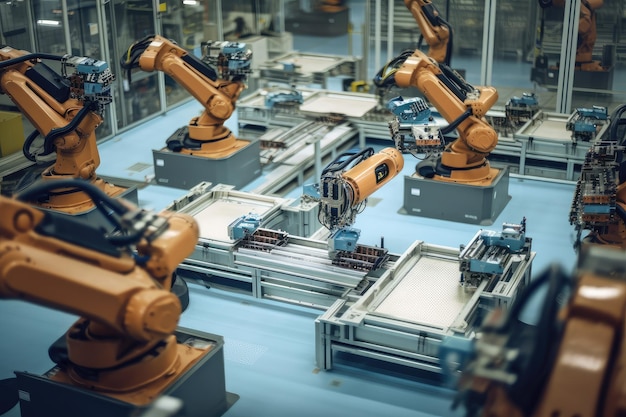 Advanced robotic assembly line with robots performing delicate and precise tasks