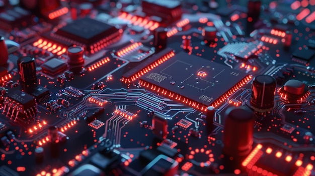 Photo advanced technology and circuitry electronic circuit board closeup this image showcases the intricat