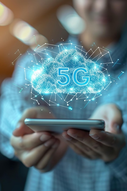 Foto la rivoluzione del testo avanzato 5g è una tecnologia di dati innovativa che rivoluziona il modo in cui comunichiamo, consentendo connettività istantanea e trasferimento rapido di informazioni nel mondo delle comunicazioni moderne.