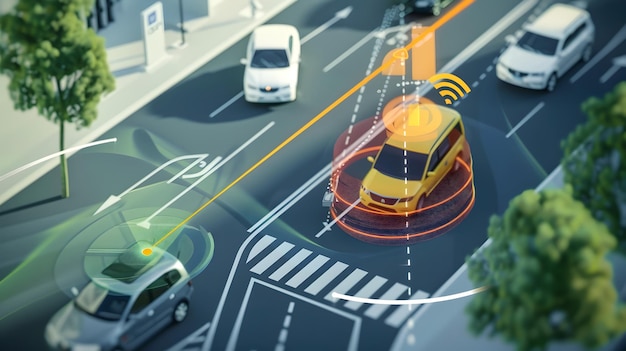 Photo advanced vehicle safety system in action a visual diagram of sensor and accident prevention