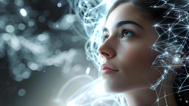 advancing machine learning with visual coding woman researcher creates ai algorithms concept ai research machine learning visual coding woman in tech ai algorithms