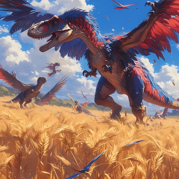 Adventure Awaits Raptor Chase Through Golden Field