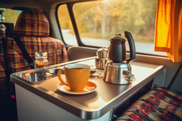 Adventure and caffeine Coffee time in a campervan