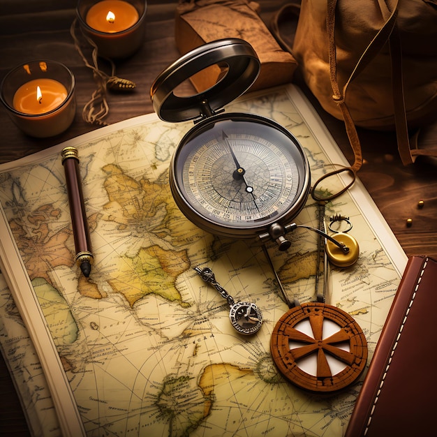 adventure and exploration with a map compass and outdoor gear