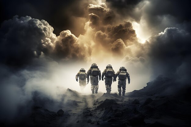 Adventure of four spacemen or astronauts on Mars