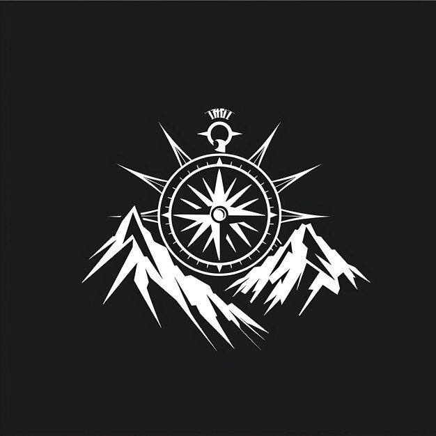 Photo adventure game award logo with a compass and a mountain for creative simple design tattoo cnc art