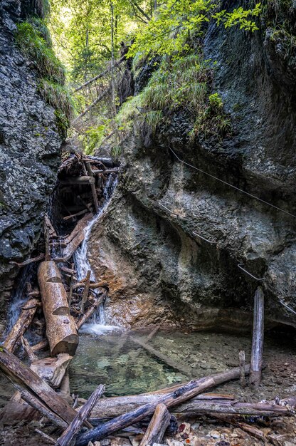 Adventure hiking trail through canyon in Slovak paradise national park Slovakia Via ferrata in canyon Kysel Discovery travel concept