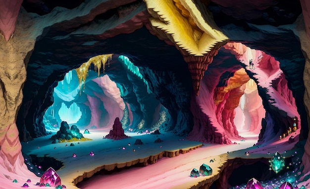 An Adventure into the Deep Caverns of Literature A Magical Exploration of Underground Caves Neon Wonderland High Quality Generative AI Post Processed